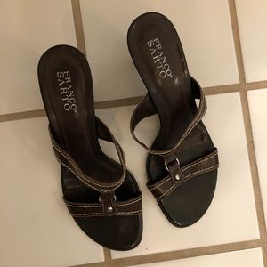 Brown Slipon sandal with 2” heel